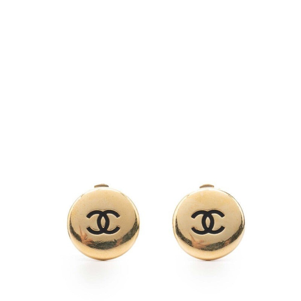 Chanel CC Logo Round Plated Earrings Gold